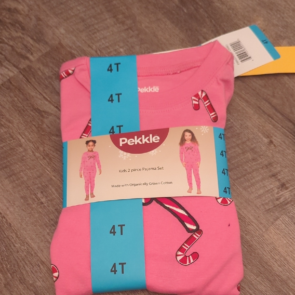 Pekkle Pink Candy Cane Kids Pajama Set